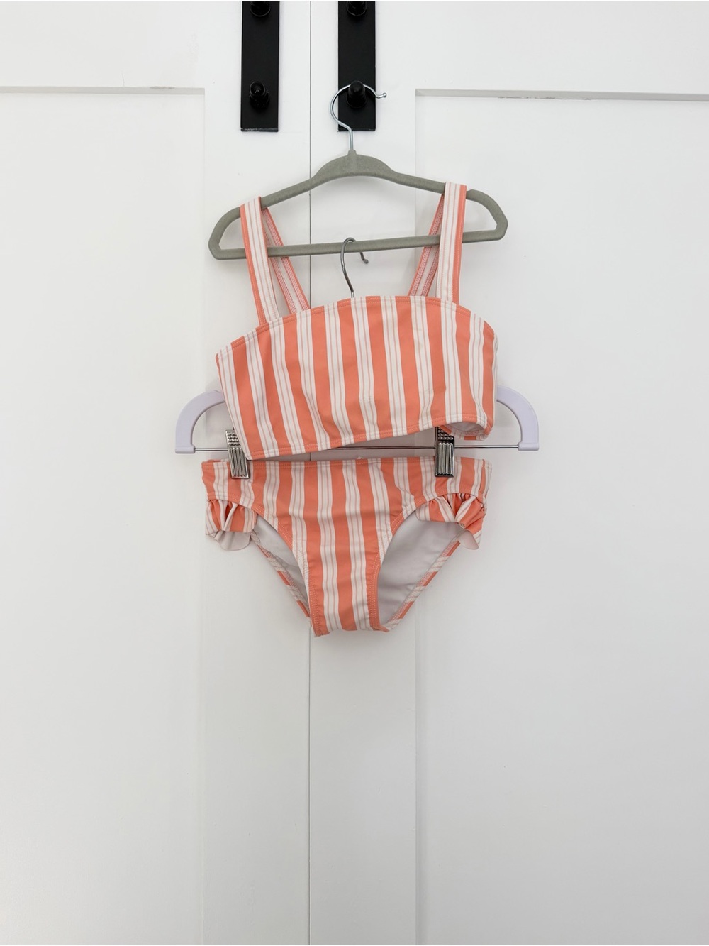 Minnow Girls Orange Swizzle Striped Bikini Set with Ruffle Sides